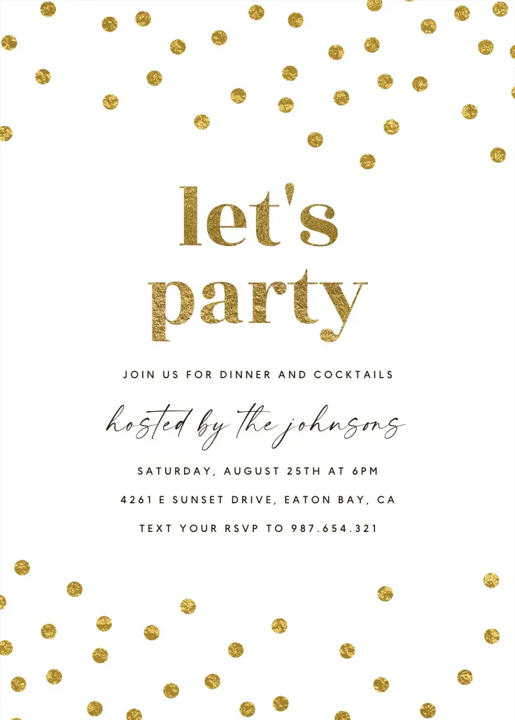 Gold confetti - cocktail party invitation